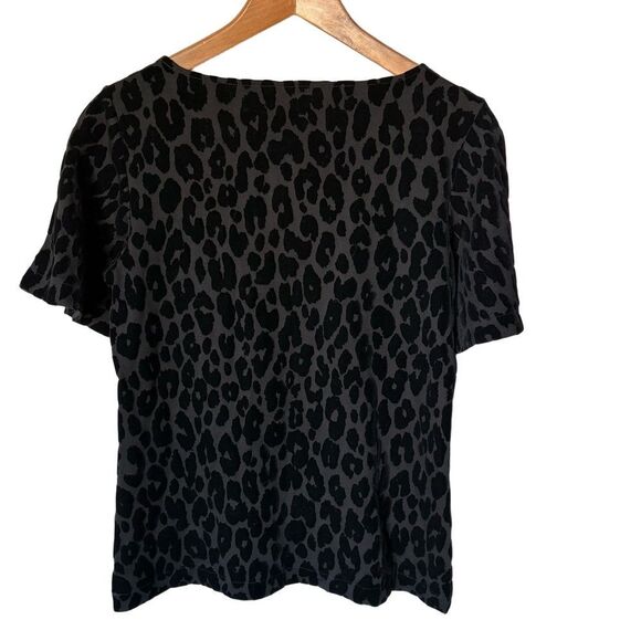 Ann Taylor Shirt Size S Black Leopard Print Flocked Velvet Chic Modern - Picture 2 of 4